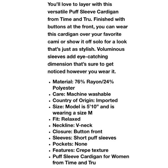 🆕🌹2/$20🌹Women’s Puff Sleeve Cardigan Sweater Brown Time and Tru XL 16 18 NWT - Picture 6 of 11